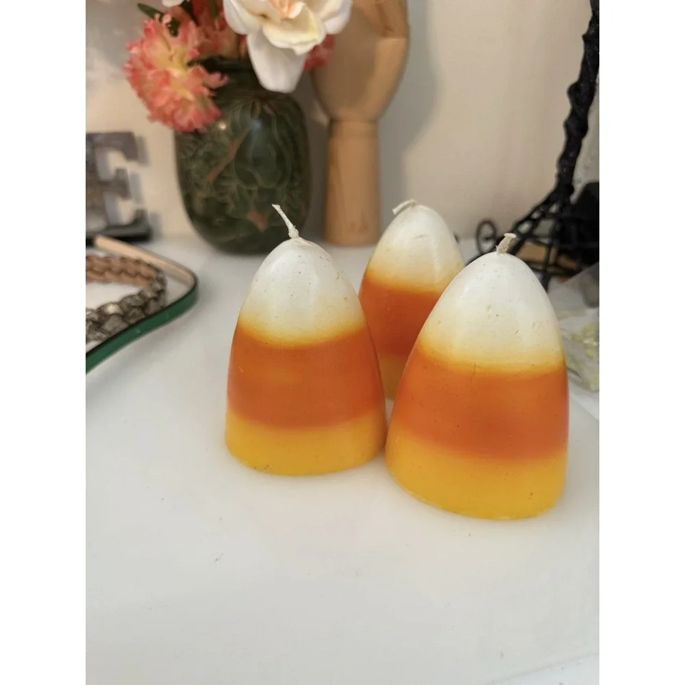 Vintage 1980s Halloween Rare Candy Corn Candles Unused Yellow‎ Orange White 4